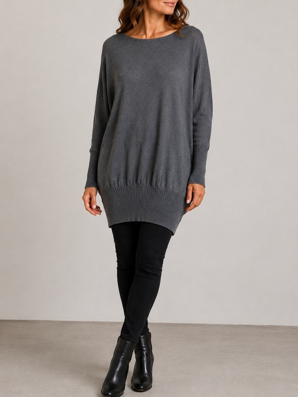 Planet Lauren G Gray Dolman Blouson Sweater Pima Excellent One Size fits 4-14